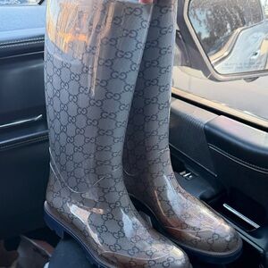 Gucci Women's Monogrammed Gray Rain Boots